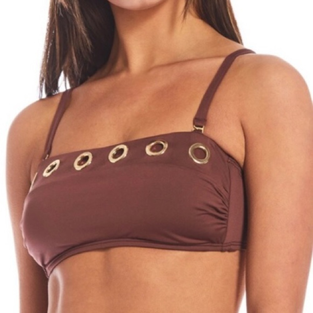 Gibson & Latimer Solid Grommet Bandeau Bronze Swim Top detachable straps, Sz XL